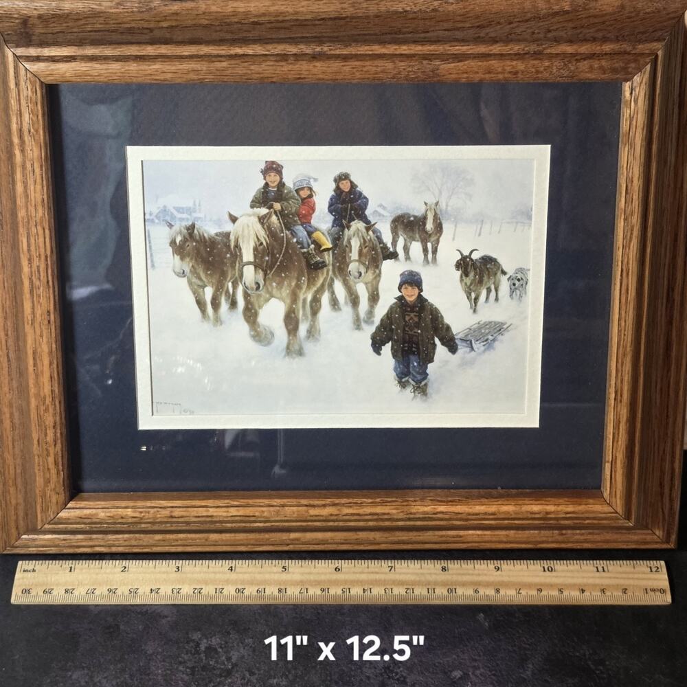 Robert Duncan Playing with Giants Signed 11" x 12.5" Solid Oak Wood Frame